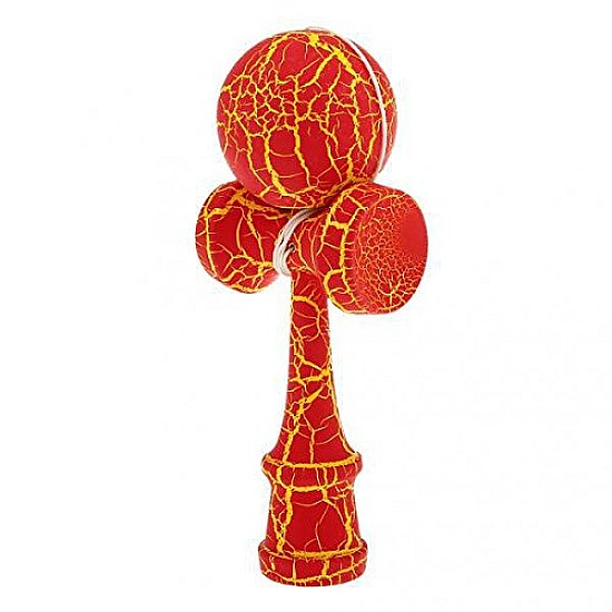 Kendama profesionala din lemn 18 cm culoare rosu/galben
