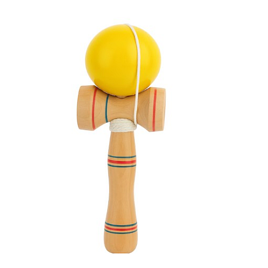 Kendama profesionala din lemn 21 cm, bila galbena