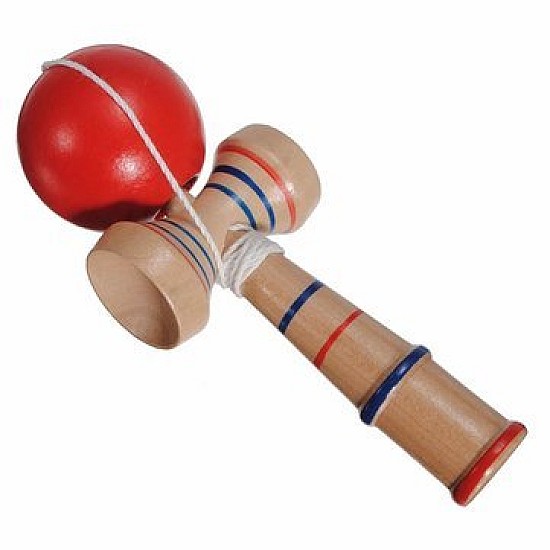 Kendama profesionala din lemn 21 cm, bila rosie