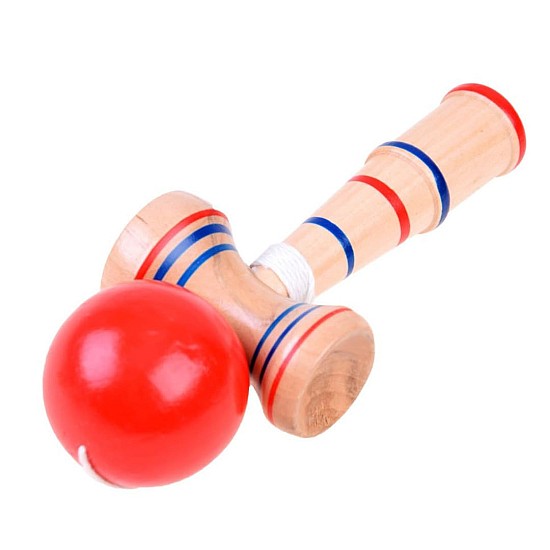 Kendama profesionala din lemn 21 cm, bila rosie