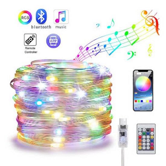 Kit banda smart, RGB, 10m cu  telecomanda si jocuri de lumini in functie de ritm muzica