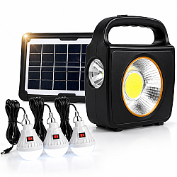 Kit CC022-1 Panou Solar cu Lanterna si 3 Becuri, 100W – Sistem Portabil de Iluminare cu Energie Solara