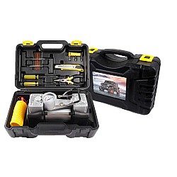 Kit pentru reparații auto: Compresor 12V cu 2 cilindri și set complet cu 7 accesorii