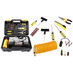 Kit pentru reparații auto: Compresor 12V cu 2 cilindri și set complet cu 7 accesorii
