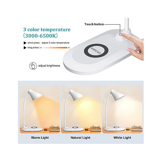 Lampa de birou flexibila cu stand incarcare telefon wireless