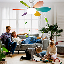 Ventilator Tavan cu Iluminare LED 2 in 1, Telecomanda, 40W, 3 Viteze, 3 Culori Lumina, Soclu E27