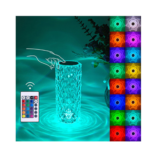 Lampa de masa stil cristal cu led si 16 culori,telecomanda si touch,incarcare USB