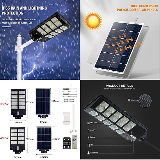 Lampa cu incarcare solara 800 W cu telecomanda si suport metalic