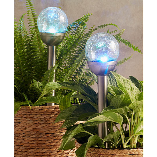 Set 2 Lampi solare de gradina din inox cu led multicolor
