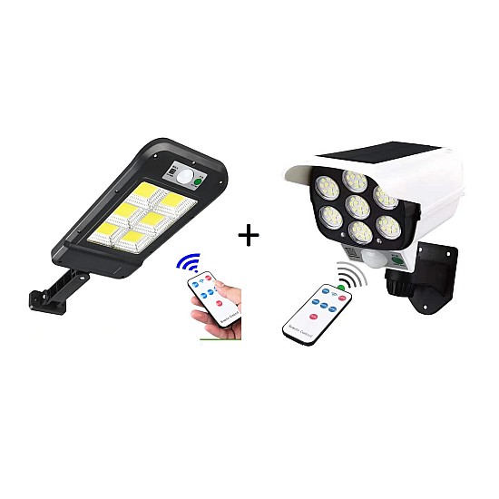 Set Lampa stradala cu 6  casete luminoase + Camera falsa cu incarcare solara 