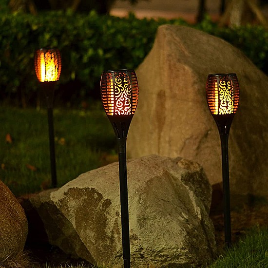 Lampa solara tip torta cu efect flacara, varianta mare 58cm, 96LED