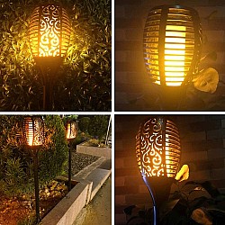 Lampa solara tip torta cu efect flacara, varianta mare 58cm, 96LED