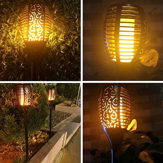 Lampa solara tip torta cu efect flacara, varianta mare 58cm, 96LED