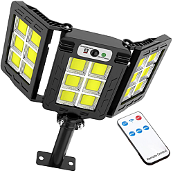 Lampa solara 30W tripla de perete cu senzor de lumina si miscare si telecomanda pentru exterior