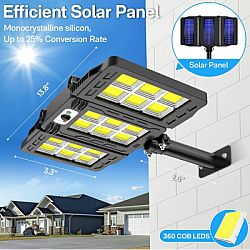 Lampa solara 30W tripla de perete cu senzor de lumina si miscare si telecomanda pentru exterior