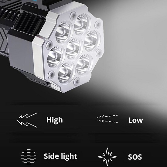 Lanterna puternica de mana 7 LED SI COB lateral USB