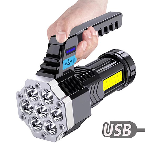 Lanterna puternica de mana 7 LED SI COB lateral USB