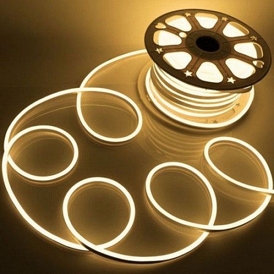 Furtun luminos LED neon flexibil, tub, rola 100 m, lumina calda , 120 LED-uri/m, protectie umiditate IP65, instalatie, inclusiv transformator