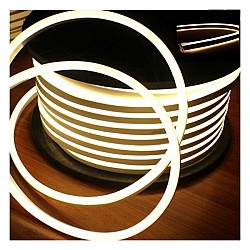 Furtun luminos LED neon flexibil, tub, rola 100 m, lumina calda , 120 LED-uri/m, protectie umiditate IP65, instalatie, inclusiv transformator