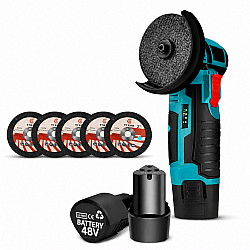Mini Flex Polizor Unghiular cu Acumulator 48V, 5 Discuri 76 mm, 2 Acumulatori 3Ah, Motor Brushless, Trusa Transport
