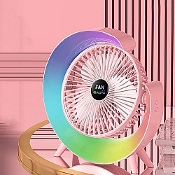 Mini ventilator birou rotund cu LED RGB, 3 viteze, USB