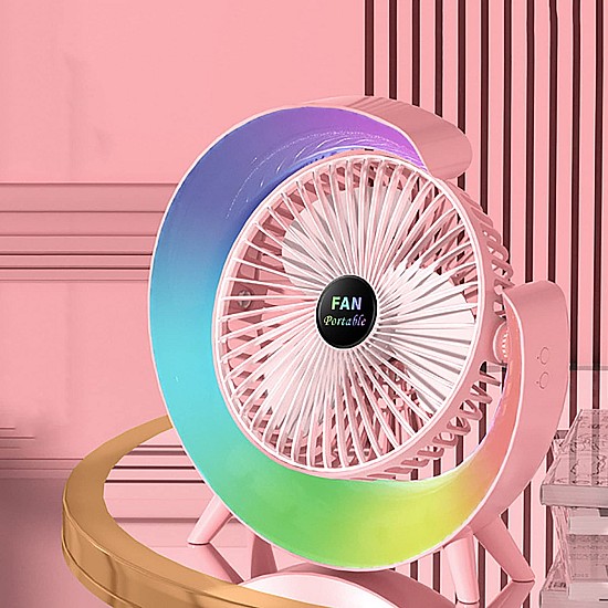 Mini ventilator birou rotund cu LED RGB, 3 viteze, USB
