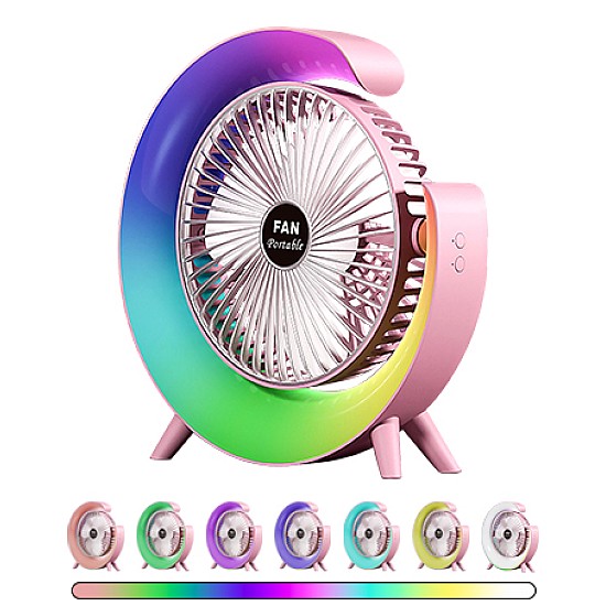 Mini ventilator birou rotund cu LED RGB, 3 viteze, USB