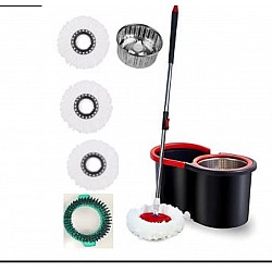 Set Mop Rotativ si Galeata cu Sistem de Stoarcere, Maner Reglabil din Otel Inoxidabil si 5 Rezerve