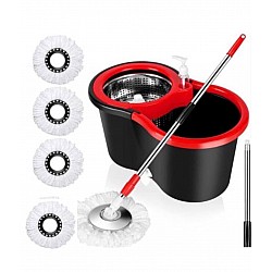 Set Mop Rotativ si Galeata cu Sistem de Stoarcere, Maner Reglabil din Otel Inoxidabil si 5 Rezerve