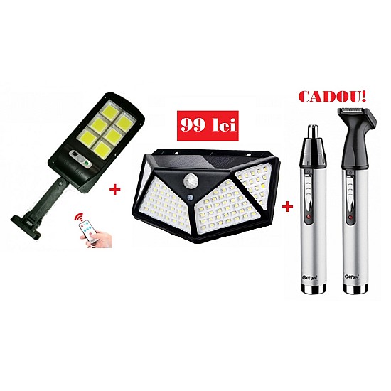 Pachet Promotional! Lampa stradala 30 W si Lampa cu incarcare solara +Trimmer pentru nas si urechi 2 in 1 Cadou!