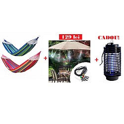 Pachet Promotional !Hamac colorat cu bara de lemn si Kit pentru racit terasa 15 m + Aparat impotriva insectelor Cadou!