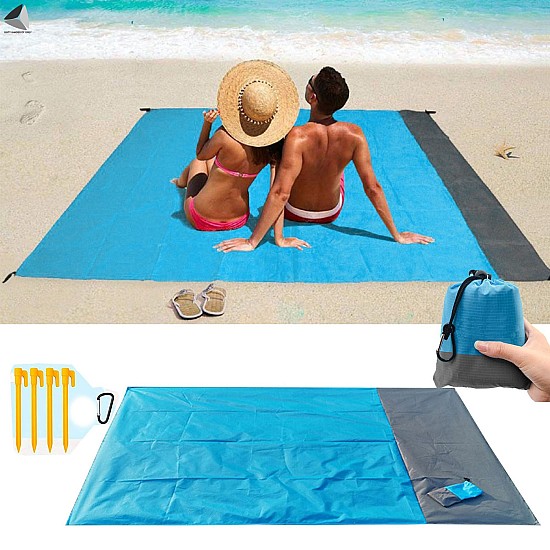 Patura de picnic cu sac de depozitare  din poliester, albastru/gri, 200 x 210 cm