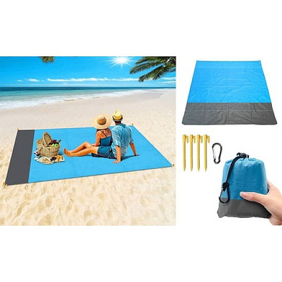 Patura de picnic cu sac de depozitare  din poliester, albastru/gri, 200 x 210 cm