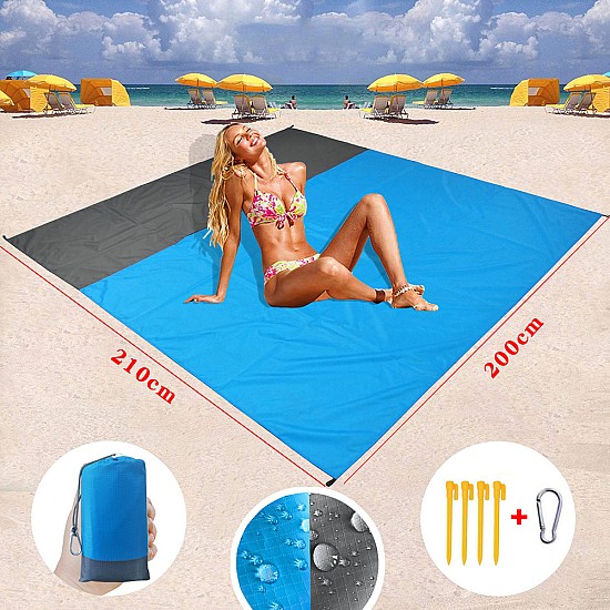 Patura de picnic cu sac de depozitare  din poliester, albastru/gri, 200 x 210 cm
