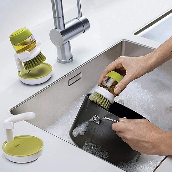 Perie de vase cu dozator detergent si  suport depozitare