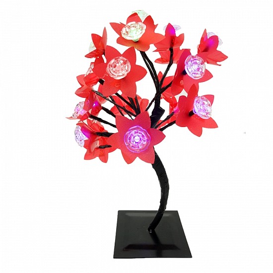Pomisor cu flori si leduri colorate, 20 leduri, roz,verde,albastru,rosu 35 cm