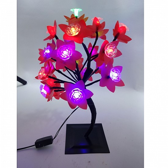 Pomisor cu flori si leduri colorate, 20 leduri, roz,verde,albastru,rosu 35 cm