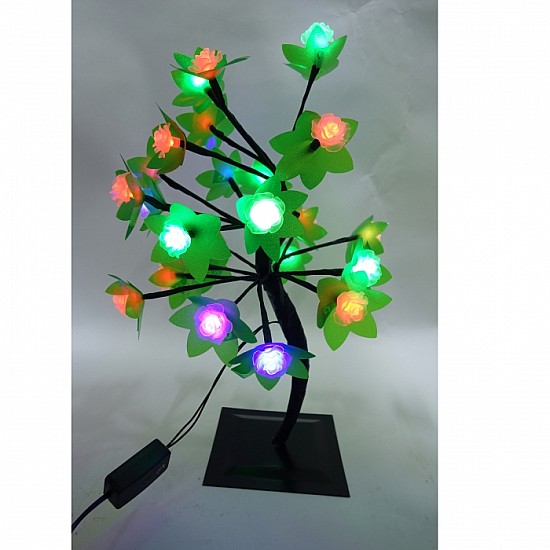 Pomisor cu flori si leduri colorate, 20 leduri, roz,verde,albastru,rosu 35 cm
