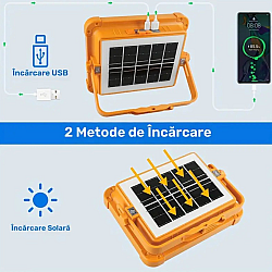 Proiector cu  incarcare solara 500 W,3 moduri de lumini si stroboscop 