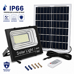 Proiector LED cu Incarcare Solara, Panou Separat, 200W, IP66 pentru Iluminat Exterior