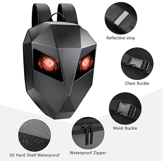 Ghiozdan moto LED, impermeabil, compartiment laptop 15.6, extensie pentru casca