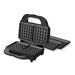 Sandwich maker Heinner SM-2H900BKS, 900 W, placi XL, 2 placi detasabile antiadezive: waffle, grill, Negru/Rosu