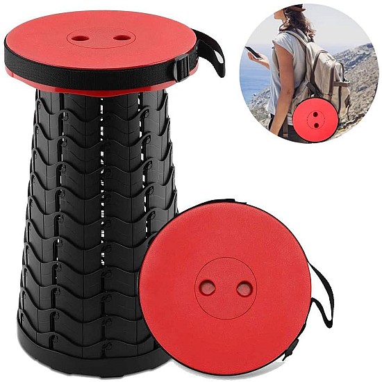 Scaun rotund portabil, retractabil, extensibil cu pliere telescopica pentru camping