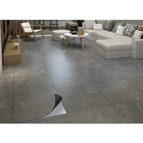 Set 10 placi autoadezive pentru pardoseala sau perete tip marmura culoare gri inchis   60x60 cm