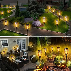 Set 12 x Lampa solara tip torta cu efect flacara, 49 cm
