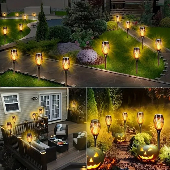 Set 12 x Lampa solara tip torta cu efect flacara, 49 cm