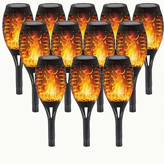 Set 12 x Lampa solara tip torta cu efect flacara, 49 cm