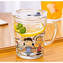 Set 2 cani gradate cu capac și pai 350ml 