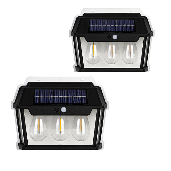 Set 2 Lampi Solare Perete LED 3 Becuri cu Senzori