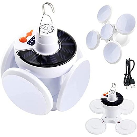 Set 2 x Lampa solara pliabila, tip bec cu 5 moduri de iluminare,rezistenta la apa